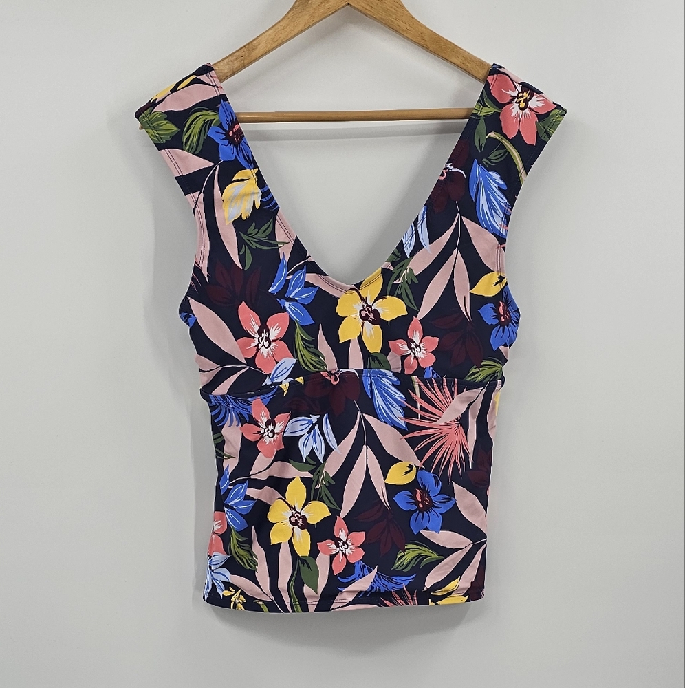 Cole Of California Navy Blue Tropical Swim Top Size XL